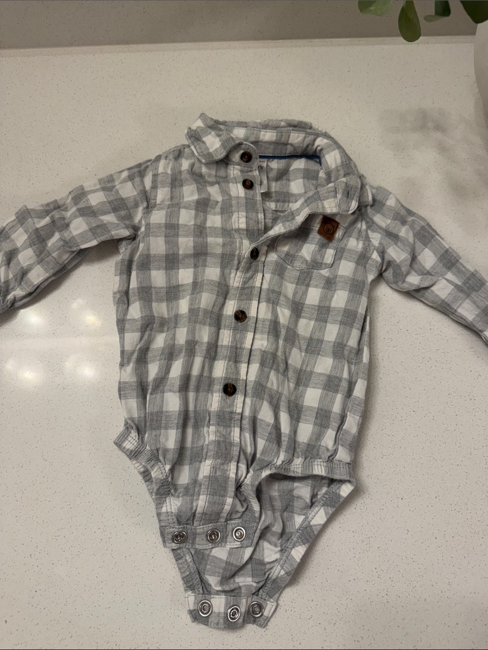 Carter's Gray and White Plaid Button-Front Bodysuit